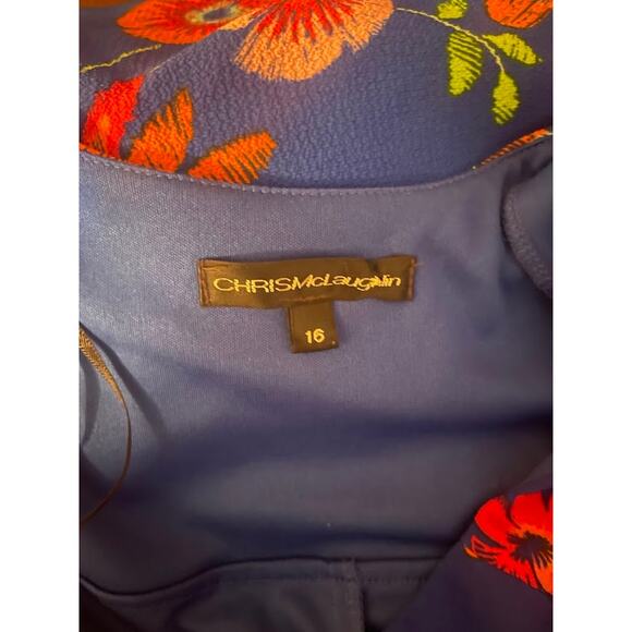 Chris McLaughlin Blue Floral Print 3/4 Sleeve Shift Dress Size 16 NWT - Picture 6 of 6